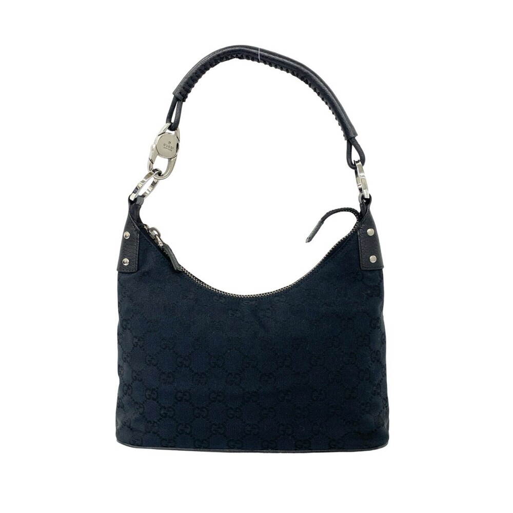 GUCCI GG Logo Patterned Canvas Leather Handbag, Semi-Short Bag, Black, 00661